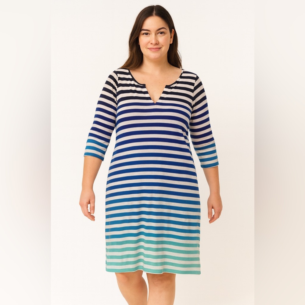Hatley Womens Striped Dress Blue Green White Size Large Knee Length Knit